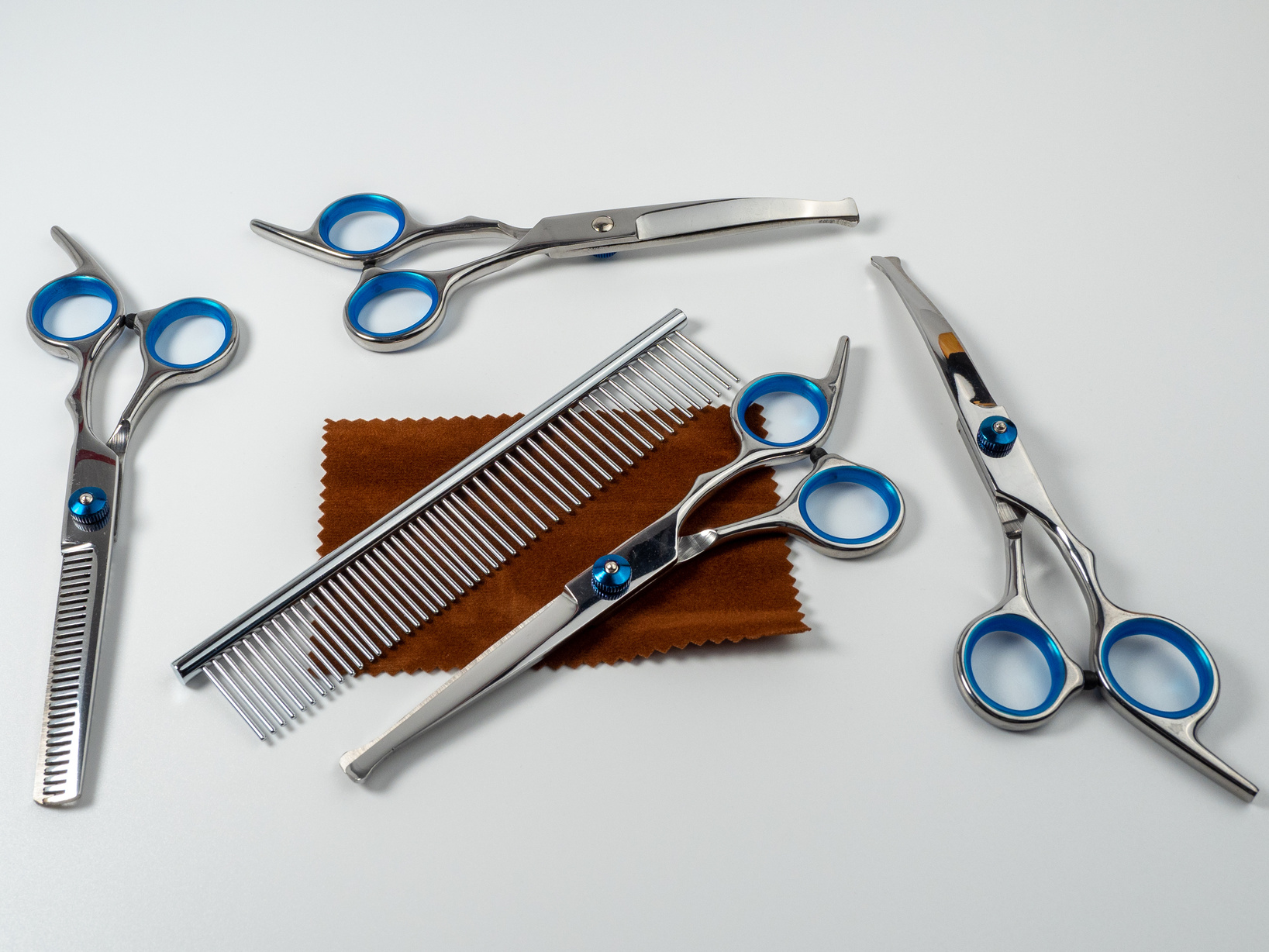 Scissors and comb for grooming dogs. Dog grooming kit.